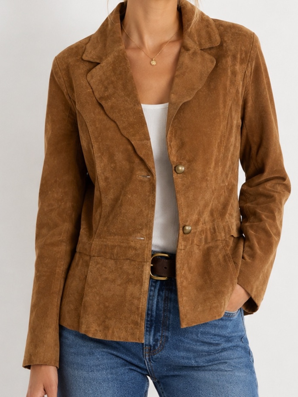 Coldwater Creek Genuine Suede Leather Blazer Jacket Brown L
